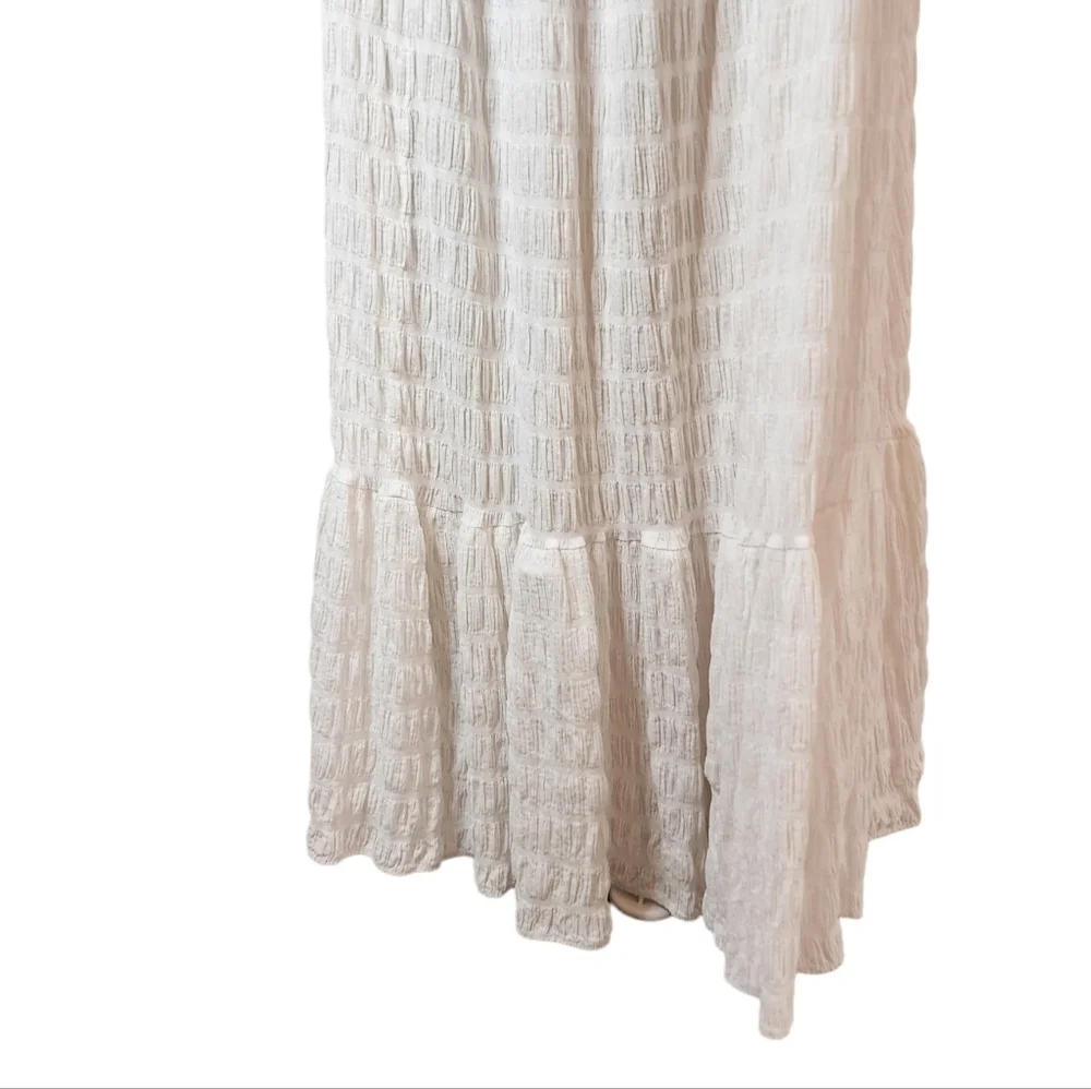 Free People Size Medium Oversized‎ Cotton White Maxi Dress Pockets Stretch
